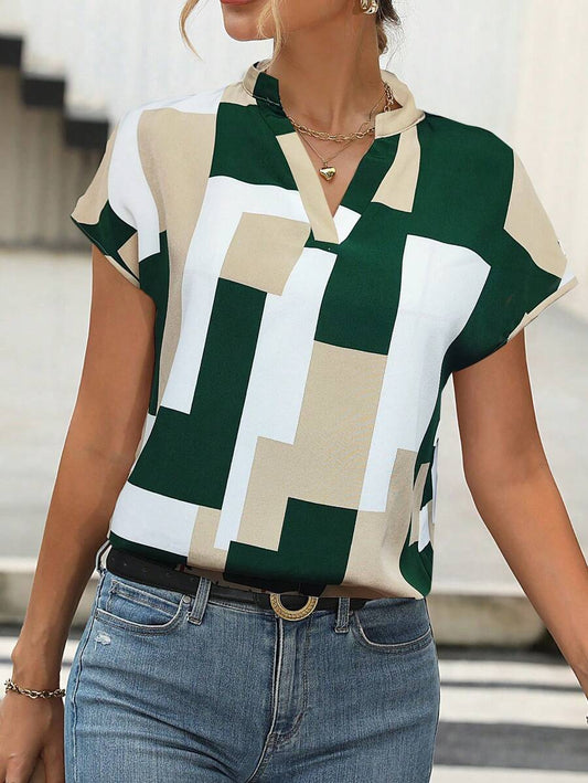 Women's Geometric Print Notch Neck Tops – Chic &amp; Modern Style