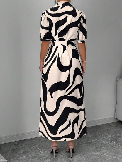More Clothing Monochrome Magic: Black & White Abstract Shirt Midi Dress